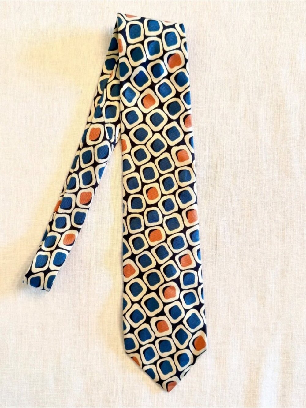 Vintage 1990s BOSS Hugo Boss Silk Tie Geometric Blue Orange Made Italy
